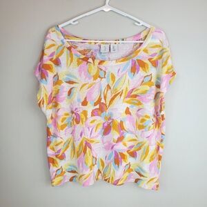 Joie Size L Floral Tropical Linen Short Sleeve Top